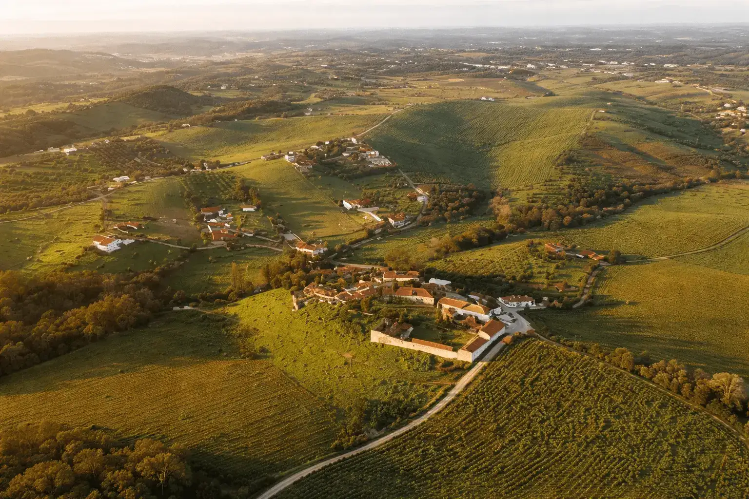 Aerial view of Villa Dona Belida estate in Achete, Santarém, Portugal surrounded by Ribatejo countryside