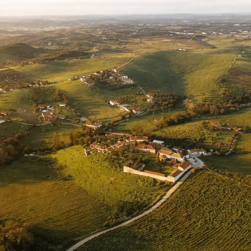 Aerial view of Villa Dona Belida estate in Achete, Santarém, Portugal surrounded by Ribatejo countryside